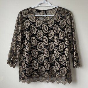 Talbots 2 Pc Black and Gold Lace Blouse